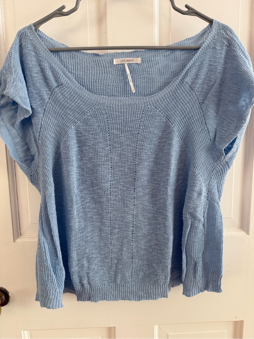 StitchDrop Light Blue Scoop Neck Knit Sweater